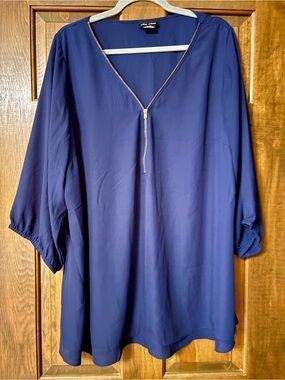 City Chic Navy V-Neck Zip Tunic